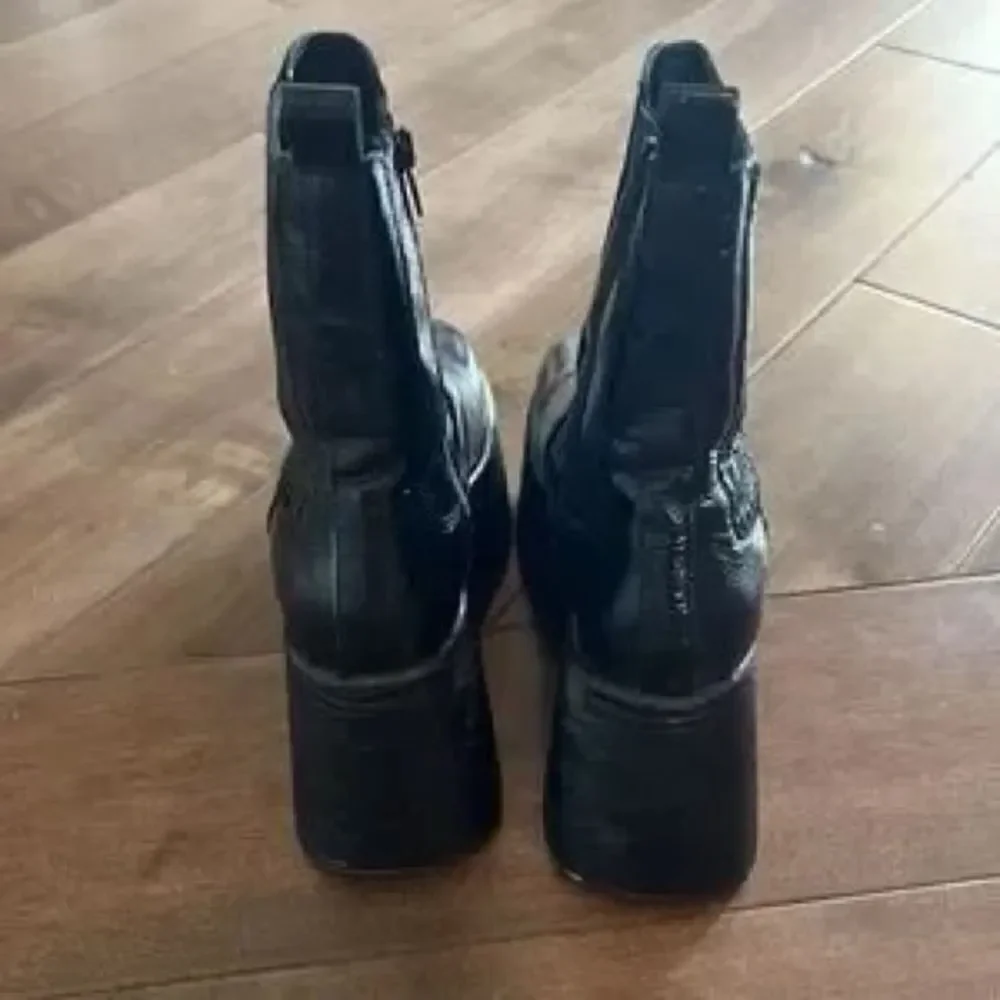 Free People Disco Days Black Leather Platform Boots US 6